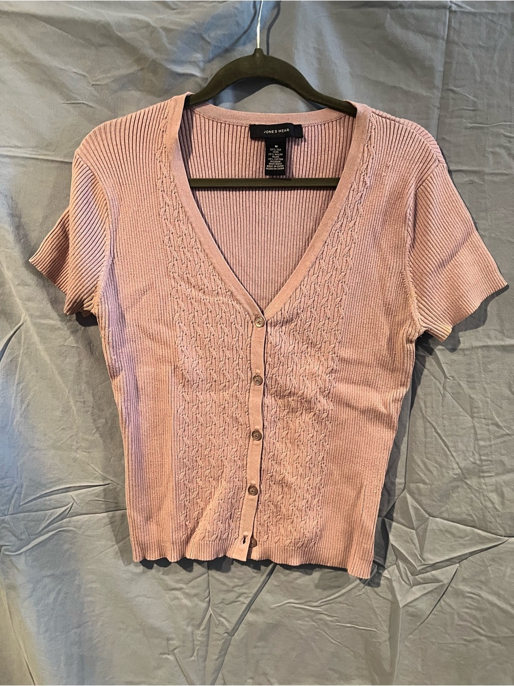 Jones New York Dusty Rose Ribbed Button-Front Top
